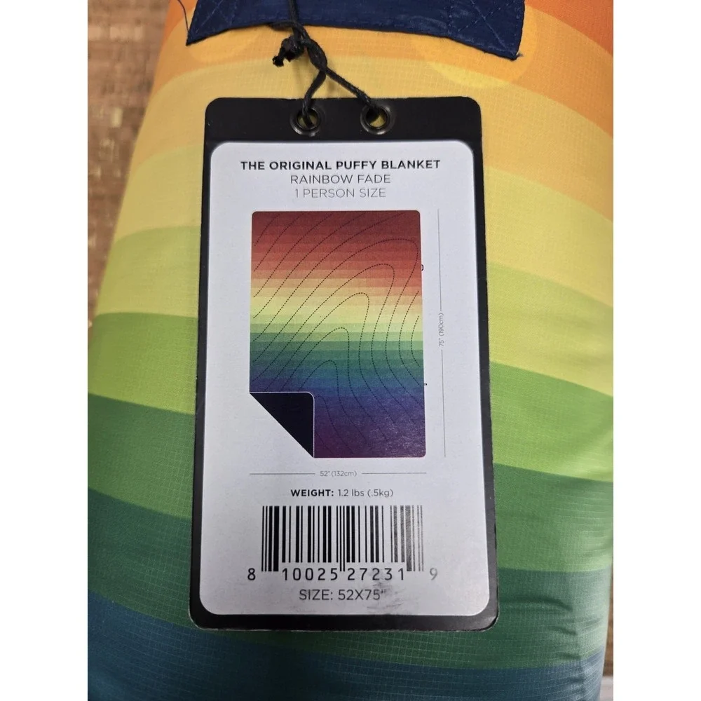 Rumpl Original Puffy Blanket Rainbow Fade Camping Outdoor Sz 52x75